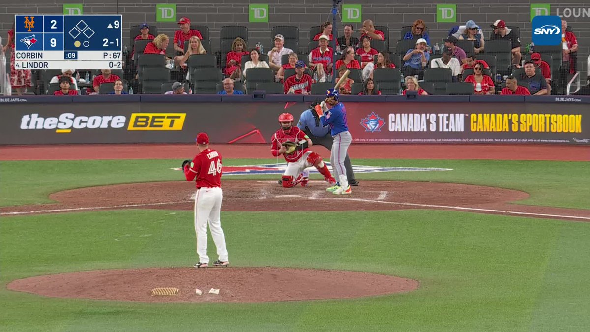 Francisco Lindor hits the facing of the second deck for his first right-handed home run of the year
