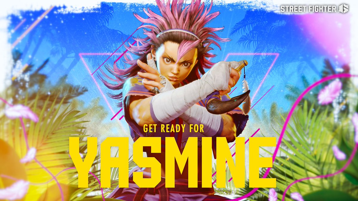 #スト6 #ヤスミン の参戦に備えよう ファイティングパス「Get Ready for ヤスミン！」が本日16時より配信👏 プレミアム報酬では「ファイティンググラウンド」で使用可能な 🌴ジュリと春麗の新しいEXカラー 🌺ジェイミーとサガットの新しい乱入ビジュアル など、トロピカルでオーシャンなアイテムが盛りだくさん！🏖️