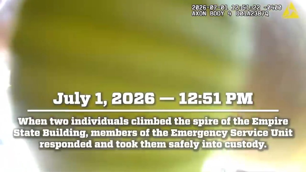 Empire State Building climbers' arrest caught on NYPD body cam. 🎥: NYPD