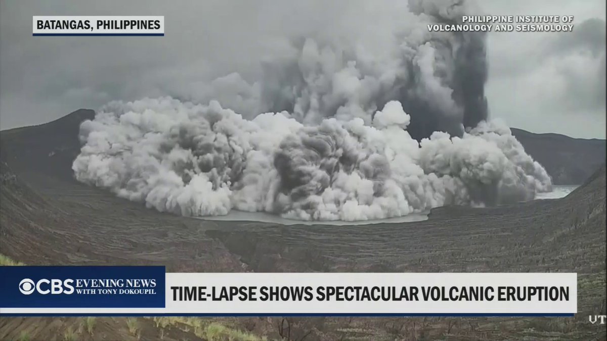 A volcano in the Philippines erupted beneath a rare crater lake, sending a plume of ash and steam more than 3,000 feet into the air.