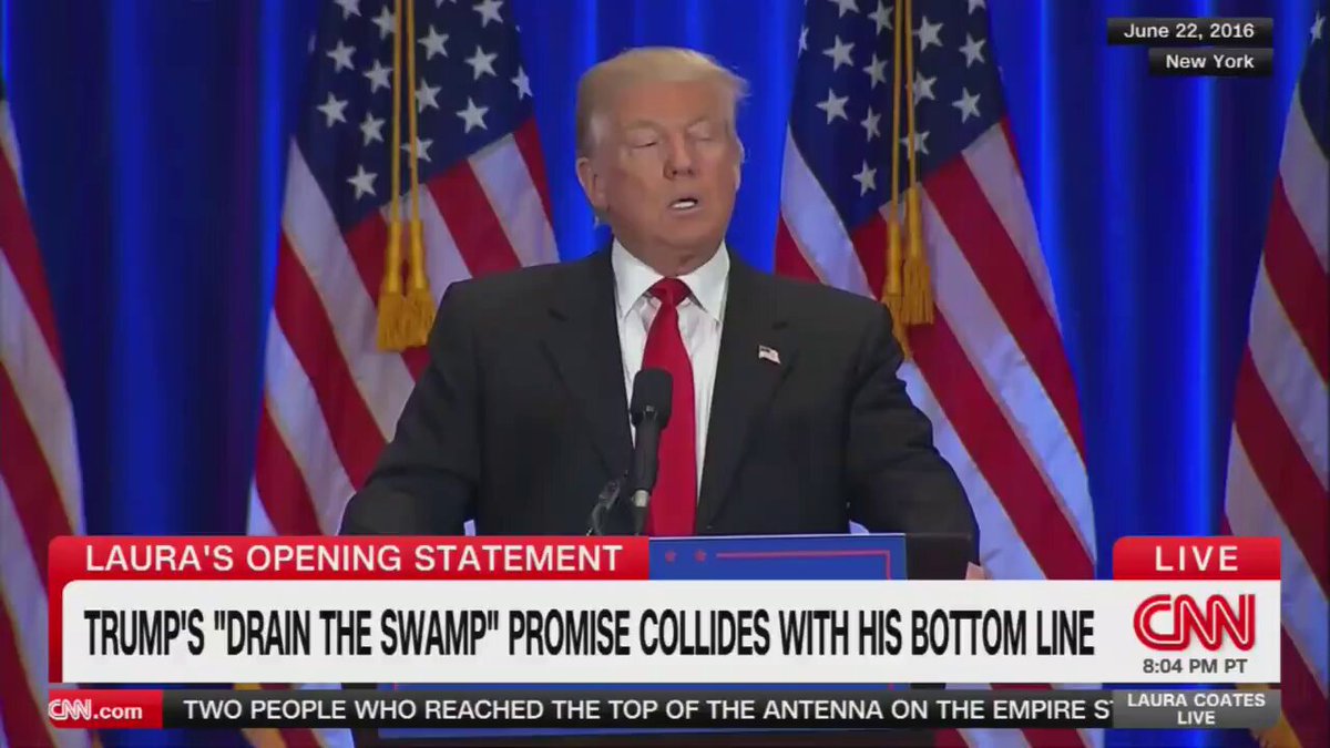 BREAKING: CNN just aired a devastating montage of all the times that Donald Trump accused others of using their public office to make money. Donald Trump's net worth has almost tripled since he took office. Everything he accuses others of is an open admission.