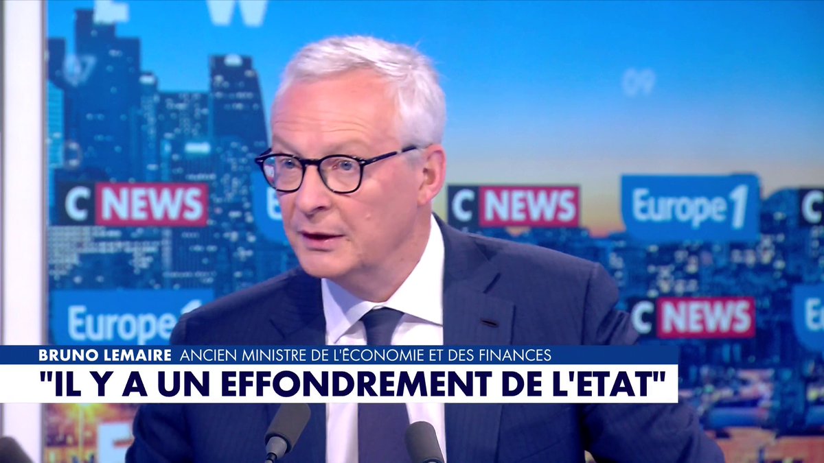 «Il y a un effondrement de l’État qui disloque la nation», fait le constat Bruno Le Maire, ancien ministre de l’Économie et des Finances, dans #LaGrandeInterview Toute l'info est à retrouver sur