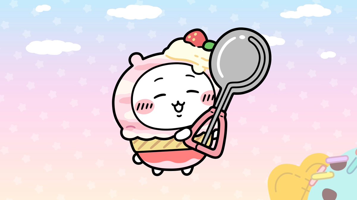 ╭━━━━━━━━━━━╮ 🍨アイス衣装🍨 ちいかわ ╰━━━━━━━━━━━╯ ちいかわのアイス衣装をご紹介✨ イチゴアイスに変身🍓 ディッシャーを持って討伐へ! #ちいぽけ #ちいかわぽけっと #ちいぽけアイス