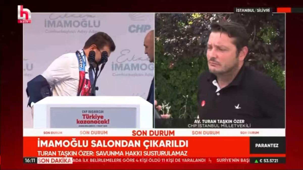 İBB Davası'nı izlemeye gelen CHP İstanbul Milletvekili Av. Turan Taşkın Özer: "Dünya bunu izliyor, Avrupa bunu görüyor. Bir kişiyi aynı gün üç ayrı duruşmaya çağırıyorsunuz. Bu adam hangisine gitsin, hangisine hazırlansın? En başından beri söylediğimiz noktaya geliyoruz. Anketler ortada, siyasi durum ortada. Bugün yaşananlar, meselenin siyasi olduğunu zaten ortaya koyuyor." (HalkTV)