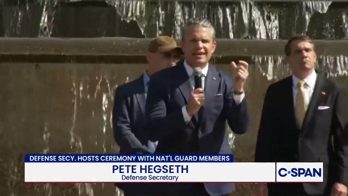 Secretary Hegseth commends the National Guard amidst protestors outside the park: "This background noise this morning is perfect - it's the sound of ingrates, of ingratitude, of people who are so blinded by ideology they can't see law and order and common sense in front of them."