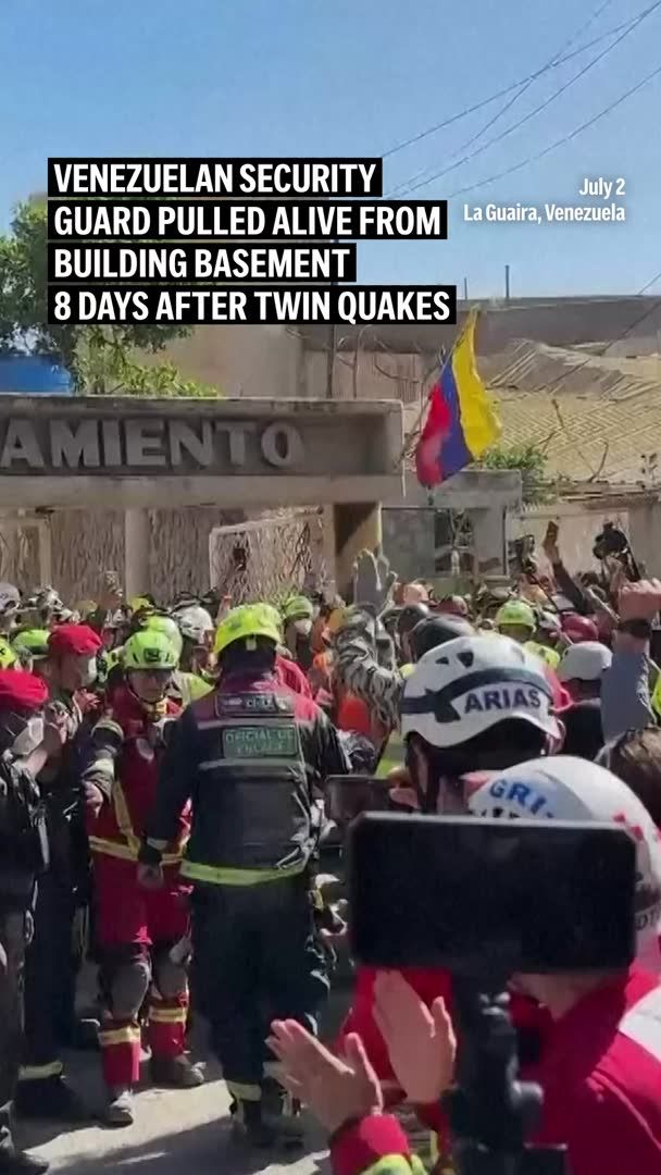 Rescuers pulled a 43-year-old security guard alive from a collapsed basement, ending an operation that became a symbol of hope after the devastation of twin earthquakes that struck Venezuela eight days earlier. Video by Brayan Antequera Produced by Kiki Sideris