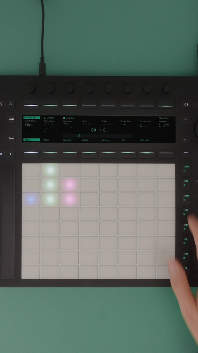 With Auto Shift on Push 3 you can slide vocal sounds around, shape them, and play chords and patterns.