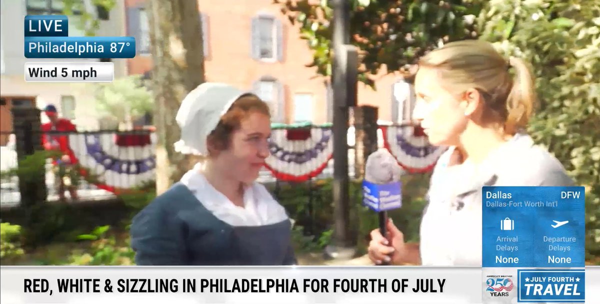 Meteorologist Alex Wilson beats the heat in Philadelphia with a historical perspective from "Betsy Ross" as we celebrate America's 250th anniversary with @Chevrolet.