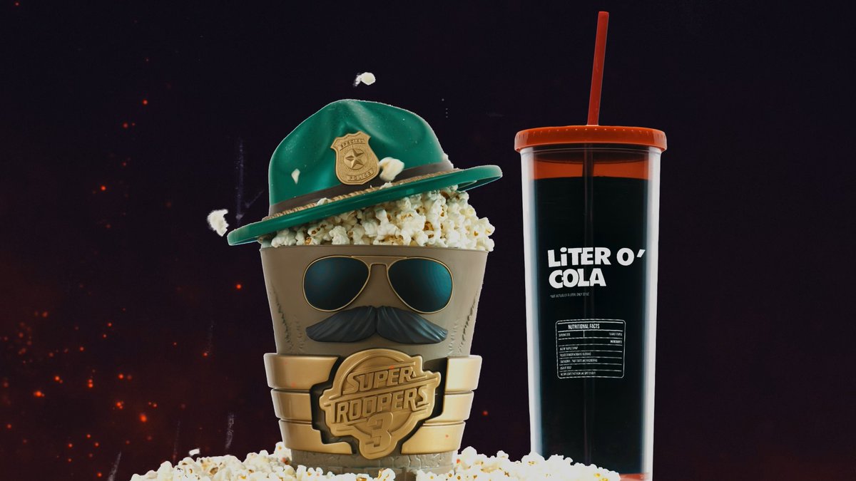 Enhance your SUPER TROOPERS 3 experience with the official popcorn bucket and liter o’ cola. Only in theaters August 7. Get tickets meow. #SuperTroopers3