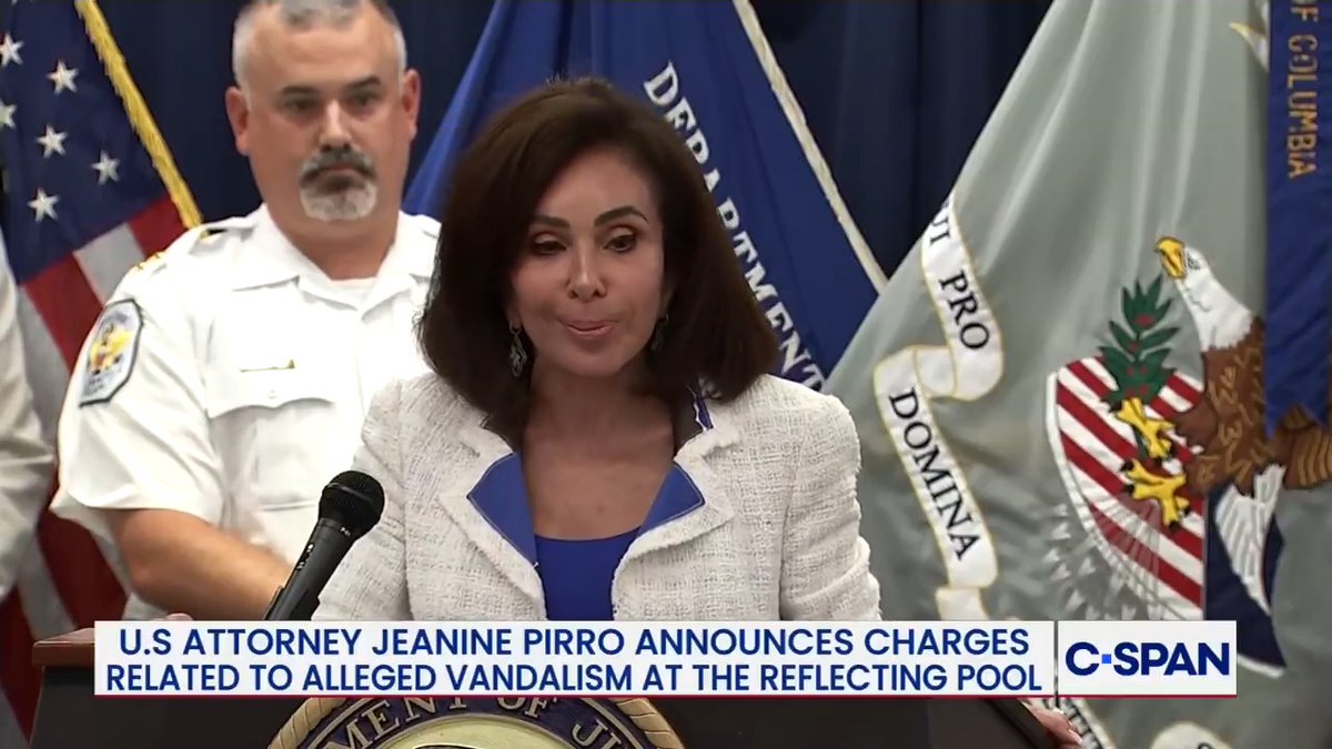 U.S. Attorney Jeanine Pirro (US Attorney Pirro) on Lincoln Memorial reflecting pool vandalism: "He damaged the pool!