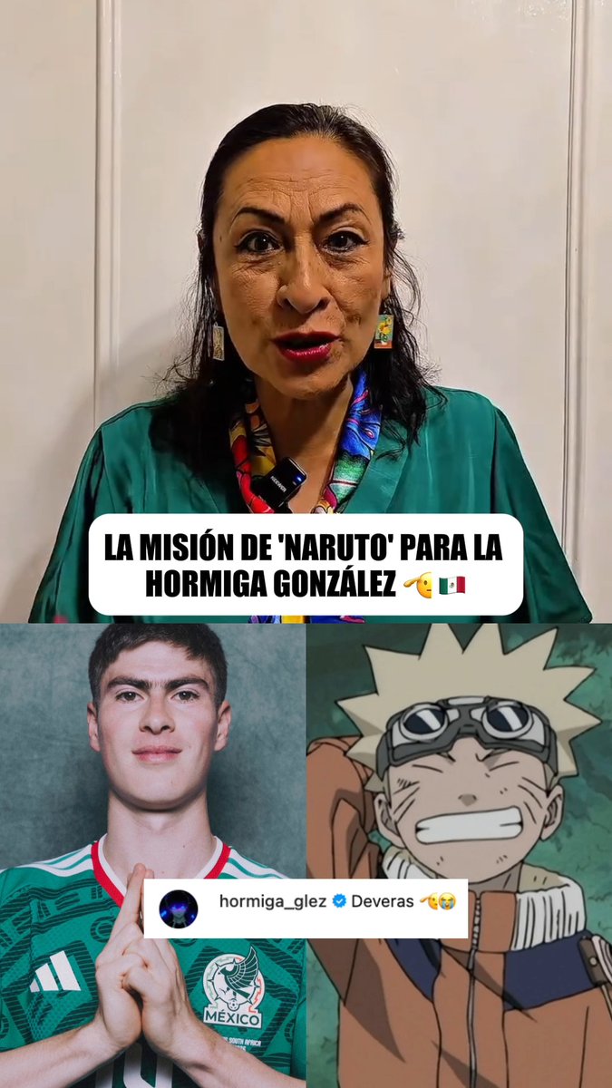"¡𝘿𝙀 𝙑𝙀𝙍𝘼𝙎!" La mejor forma de motivar a la 'Hormiga' en el Mundial. 🥹 🍥 Isabel Martiñon, actriz de doblaje de Naruto, le mandó este mensaje y misión a Armando González. Y el delantero le respondió: "Deveras 🫡😭" (vía isa_martinon)