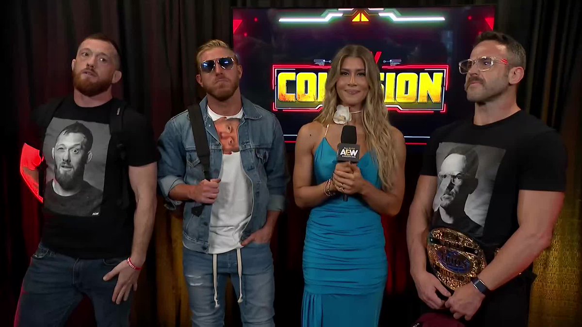 A battered and bruised Conglomeration (@OrangeCassidy, @KORCombat, @RoderickStrong & Konosuke Takeshita) regroup after an eventful few days! Watch #AEWCollision on TNT & HBO Max