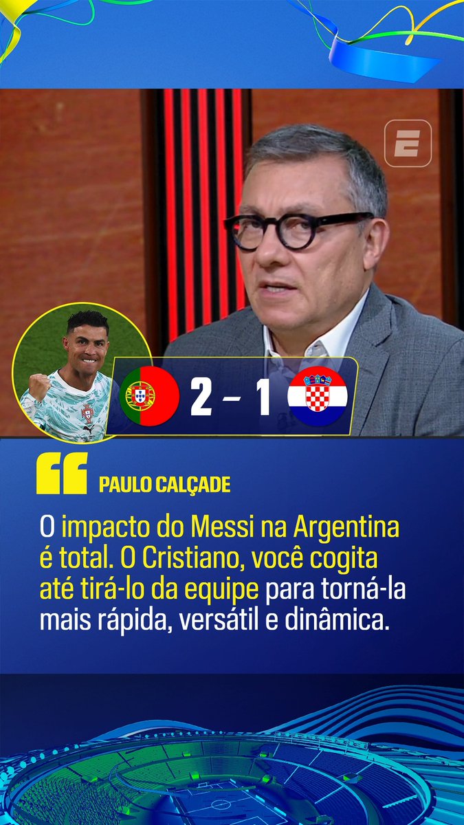 No Linha de Passe, Paulo Calçade criticou a seleção de Portugal por montar um time totalmente voltado para Cristiano Ronaldo, mas sem eficácia em campo, afirmando que ele teve participação mínima dentro da área, restrita praticamente ao pênalti. O comentarista comparou com a Argentina de Lionel Messi, dizendo que o impacto de Messi é mais coletivo, enquanto Cristiano já aparece mais limitado ao papel de finalizador. Assista à Copa do Mundo FIFA pela CazéTV, no #DisneyPlus, sem custo adicional. #ESPN2026 #FIFAWorldCup