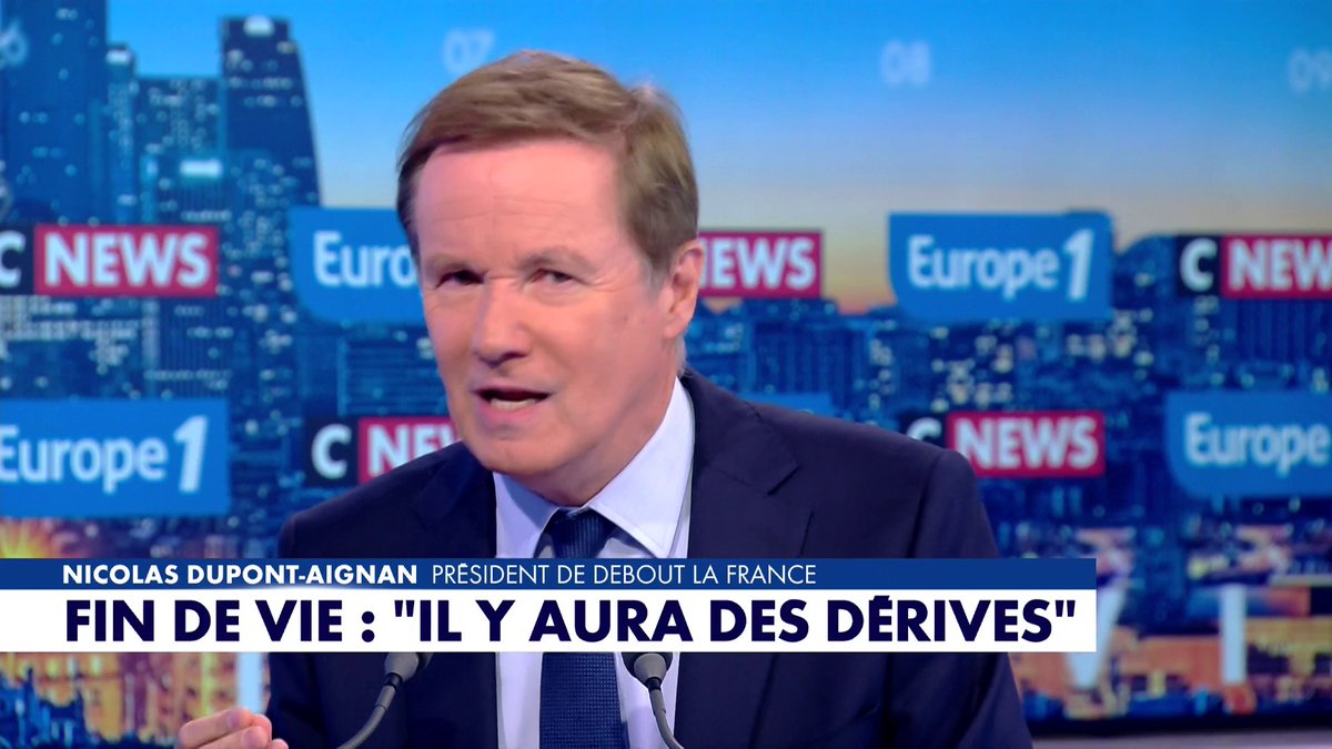 Nicolas Dupont-Aignan, président de Debout la France et candidat à l'élection présidentielle, souhaite un référendum sur la loi créant un droit à l’aide à mourir : «C'est une loi de mort», dans #LaGrandeInterview Toute l'info est à retrouver sur