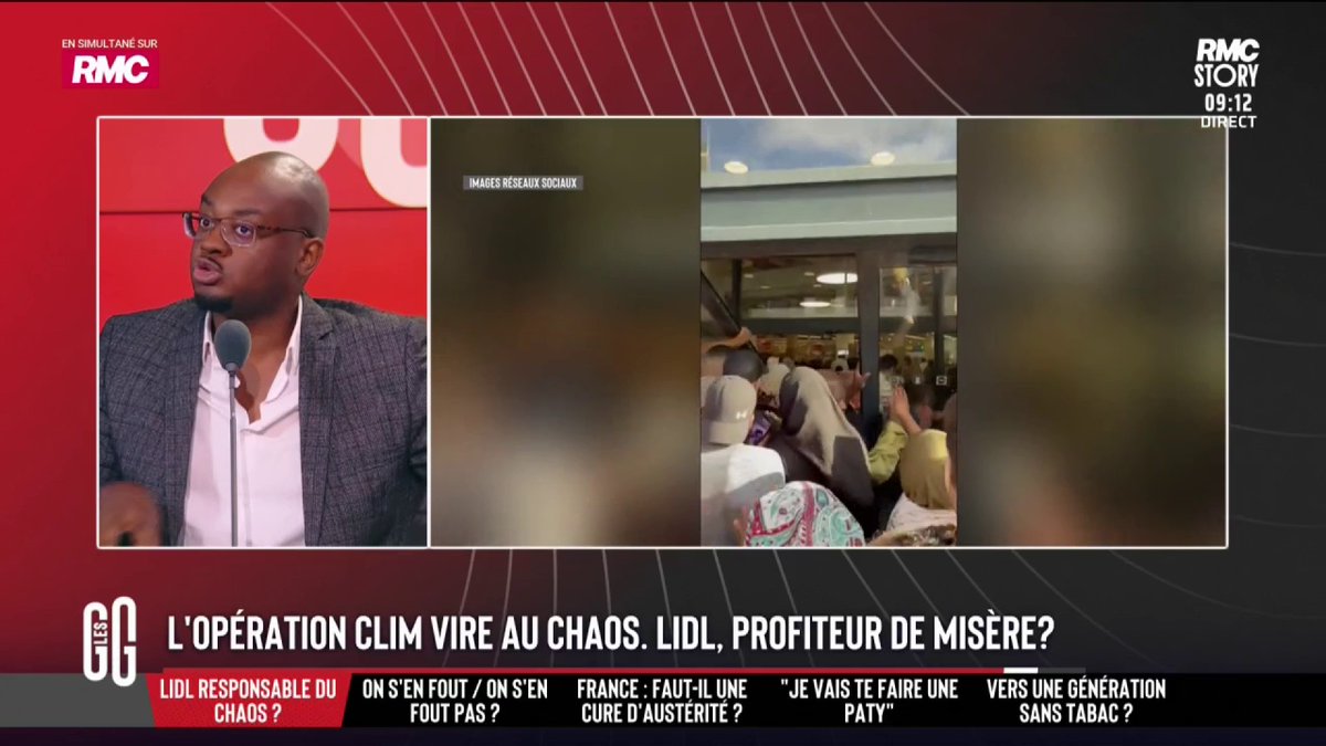 🌬️ Son opération « clim » vire au chaos… Lidl, profiteur de misère ? 🗣️ Abel Boyi : "On sait sur quel territoire sont placés les Lidl, ils ne sont pas sur les Champs-Élysées. Ils savent à quelle population ils s'adressent. Ils ont joué sur un besoin vital." #GGRMC