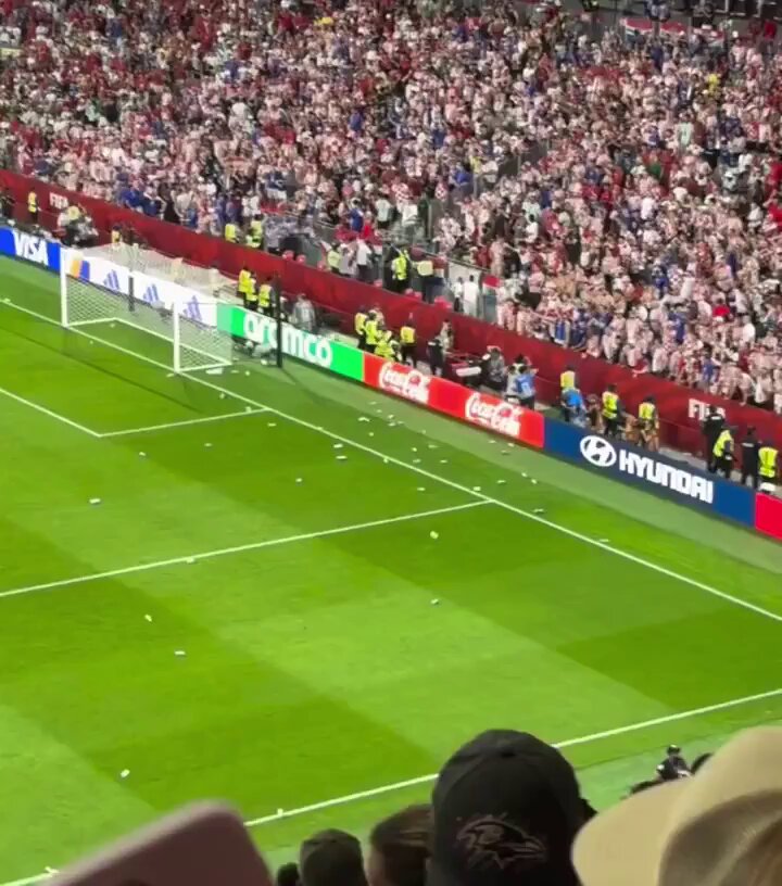 Croatia fans erupt after Gvardiol’s goal vs Portugal gets chalked off. Trash flying everywhere, with pure rage amongst the crowd.