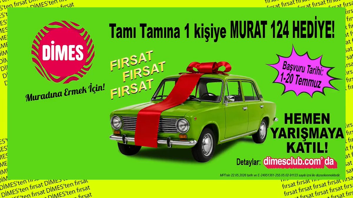 DİMES’ten asrın hizmeti, tarihi yarışma ayağınıza geldi! Vatandaşın yüzü gülecek, yollar şenlenecek! Tamı tamına 1 talihli vatandaşımıza, tamamı yeşil, üstelik 4 vitesli, Murat 124 HEDİYE! Ayrıntılar DİMES Club’ta! Hemen tıkla, şimdi bak, derhal katıl!