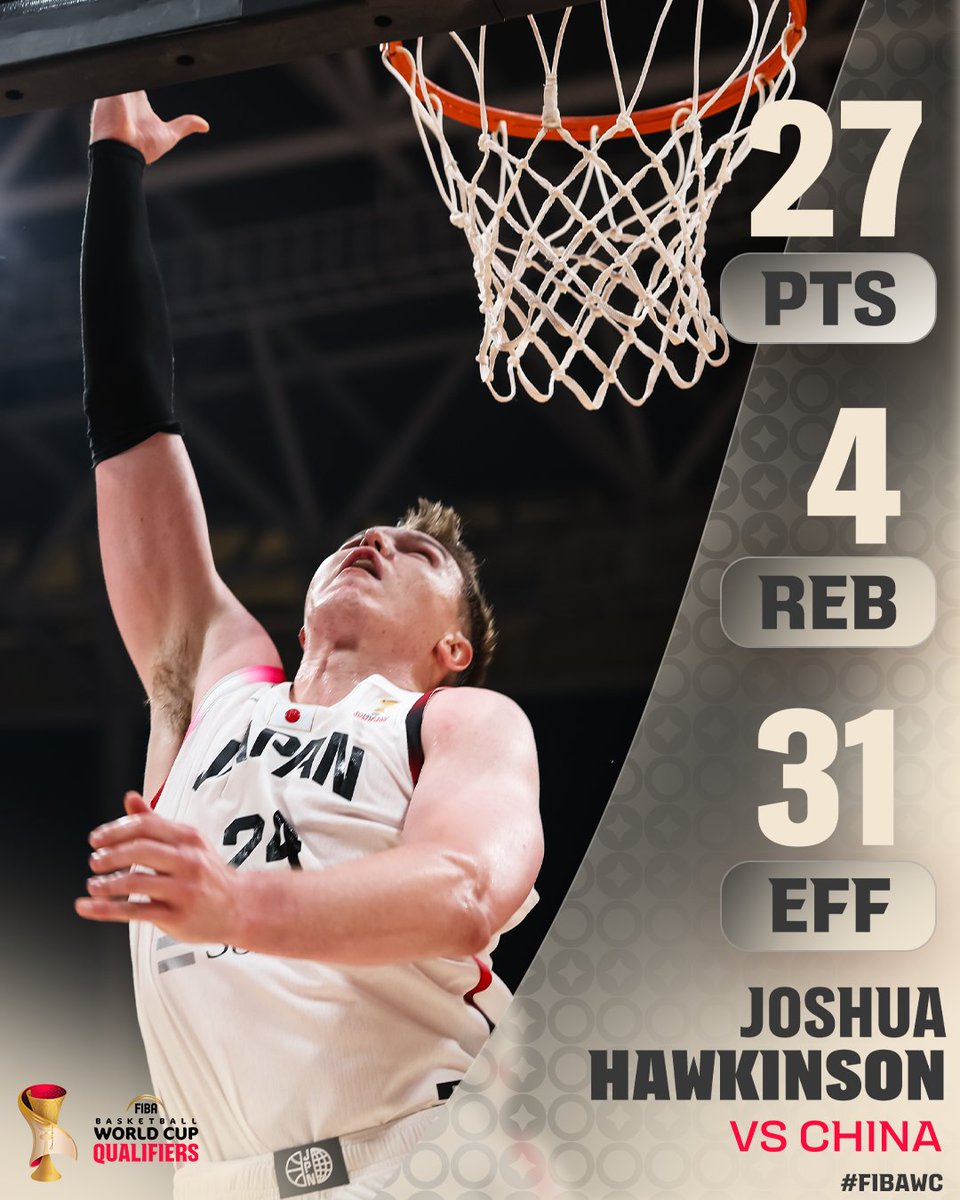 Josh Hawkinson had buckets to deliver from Japan to Shenyang 📬 📊 27 PTS | 4 REB | 4 AST | 2 BLK | 62.5% FG | 31 EFF #FIBAWC x #StepItUp