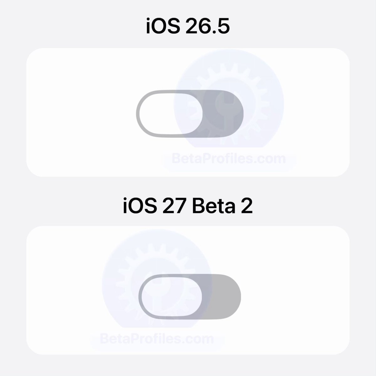 iOS 26.5 vs. iOS 27 Beta 2: Toggle comparison