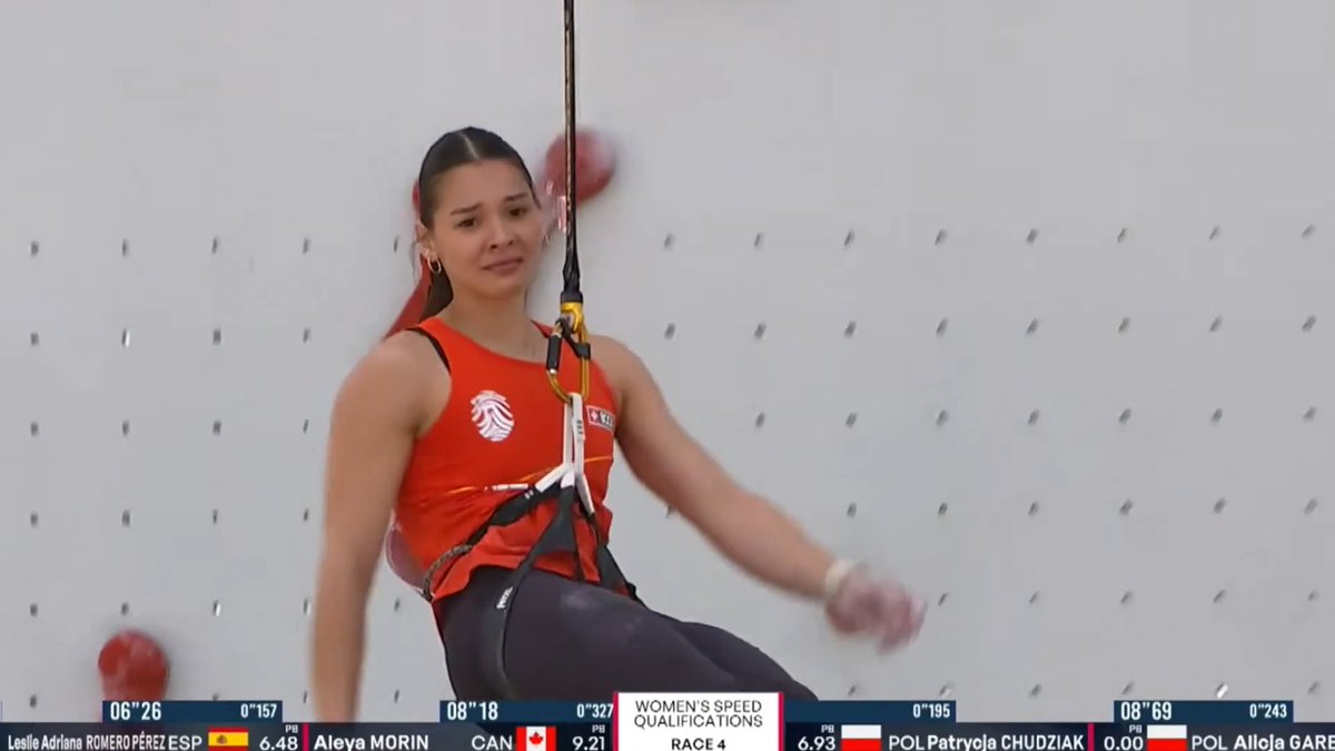 SE EMOCIONA PORQUE ESTÁ HACIENDO HISTORIA PARA LA ESCALADA DE ESTE PAÍS. Cuando Leslie Romero llegó a España 🇪🇸, el récord nacional de velocidad estaba en 8,06. Desde entonces lo ha batido más de 10 de veces. Lo de hoy en Cracovia es de locura: 6,35. 6,33. 6,30... ¡y 6,26! 🤯