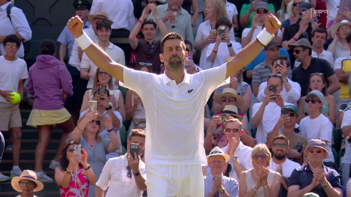 WHAT AN EFFORT FROM NOVAK DJOKOVIC TO MAKE HISTORY! He wins his 105th career match at Wimbledon, tying Roger Federer for the most by a man in tournament history 👏