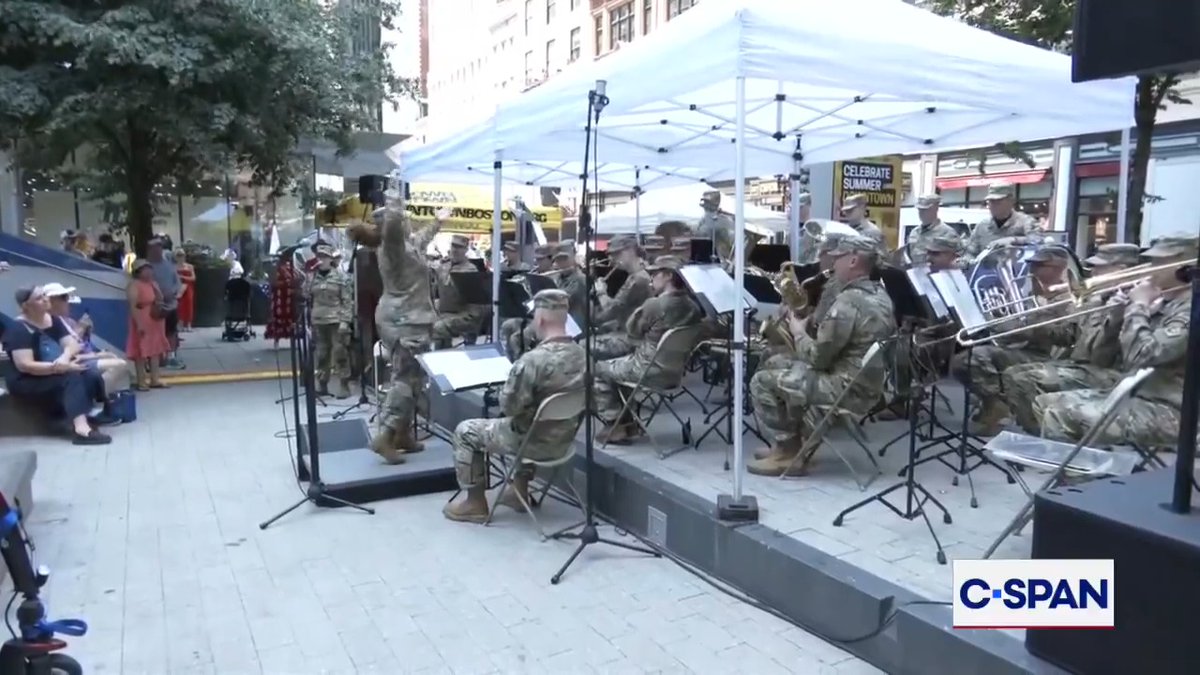 215th Regiment Army Band of Fall River, Massachusetts, performs "America the Beautiful" in Downtown Boston.