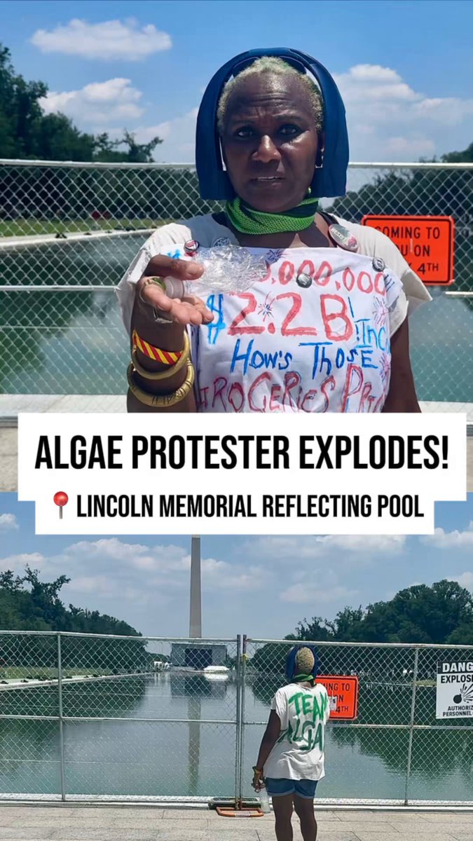 Algae protester at Lincoln Reflecting Pool exploded today! Accused me of getting her in trouble. Her profanity finally got shouted down by patriotic bystanders. Watch!