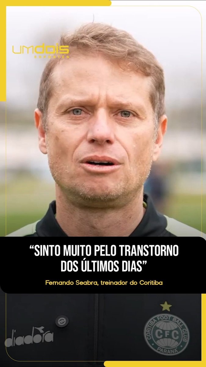 Fernando Seabra se pronuncia após melar acordo com o Vasco e permanecer no Coritiba: 🎙️ "Olá, nação coxa-branca. Fernando Seabra aqui, passando primeiramente pra dizer que sinto muito pelo transtorno aí dos últimos dias. A gente sabe todo o sofrimento e angústia que isso causou, mas venho aqui comunicar que seguimos fortes no projeto. Um projeto que confiamos, temos muito orgulho de participar e vamos com todo entusiasmo, como sempre foi, assim como contamos com o entusiasmo e o apoio de todos vocês" 🎥 Coritiba