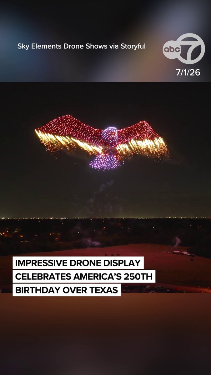 A patriotic drone show illuminated the skies in Texas ahead of America's 250th birthday. 🇺🇸🦅🤩