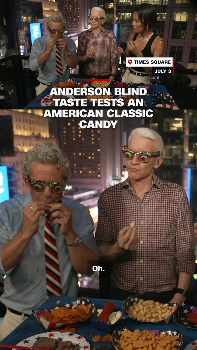 Anderson Cooper and Andy Cohen blind taste test great American foods as they count down to America's 250th birthday live from Times Square.