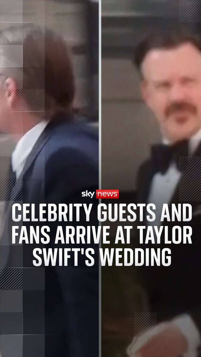 Fans and celebrity guests such as Hugh Grant, Ethan Hawke, Jason Sudeikis are seen arriving at Taylor Swift's and Travis Kelce's wedding celebrations in New York.