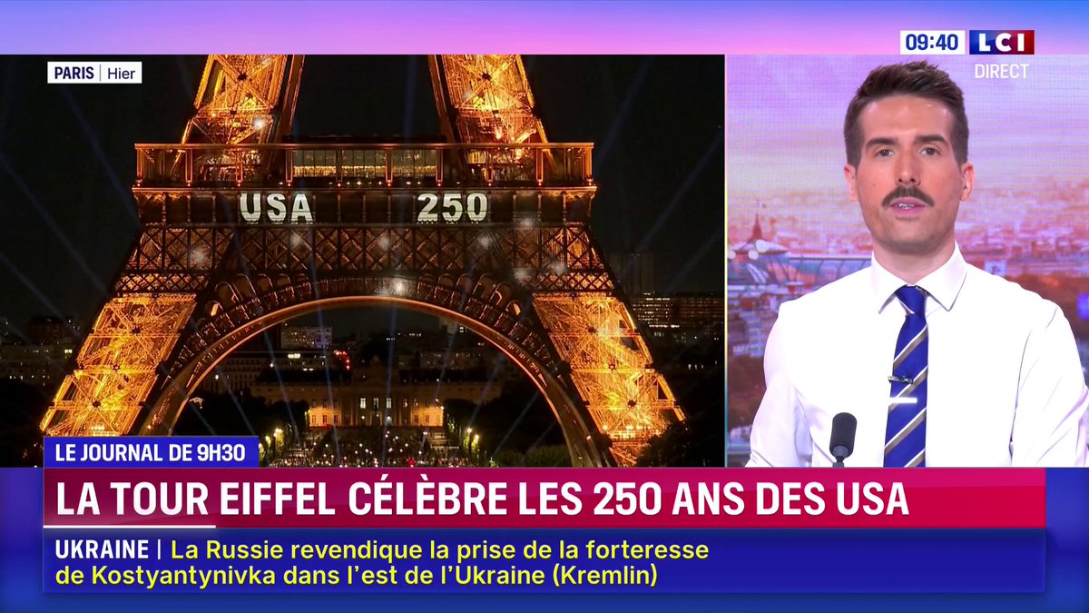 🎂🇺🇸🇫🇷 La Tour Eiffel célèbre les 250 ans des USA, regardez ⬇️ 📺 La Matinale LCI présentée par @ClaireFournier_ &amp; Guillaume Cérin