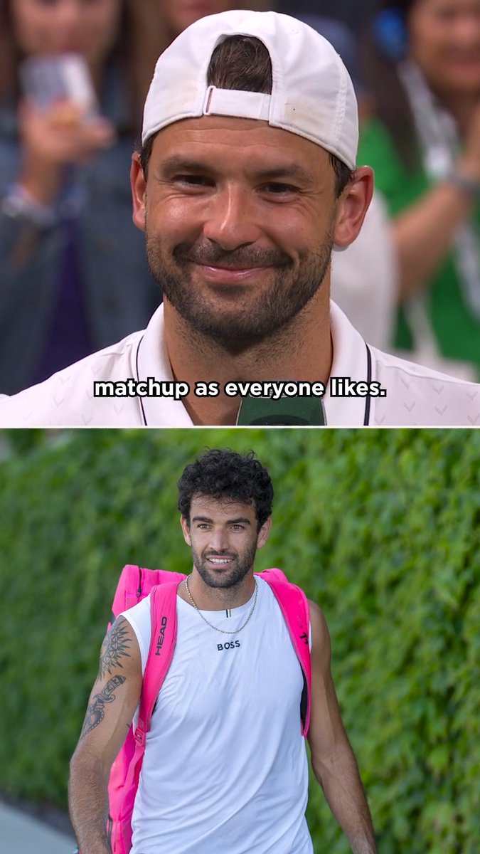 “If nothing else it’s going to be a pretty match!”😅 Grigor Dimitrov and Matteo Berrettini round off Saturday's action on Centre Court #Wimbledon