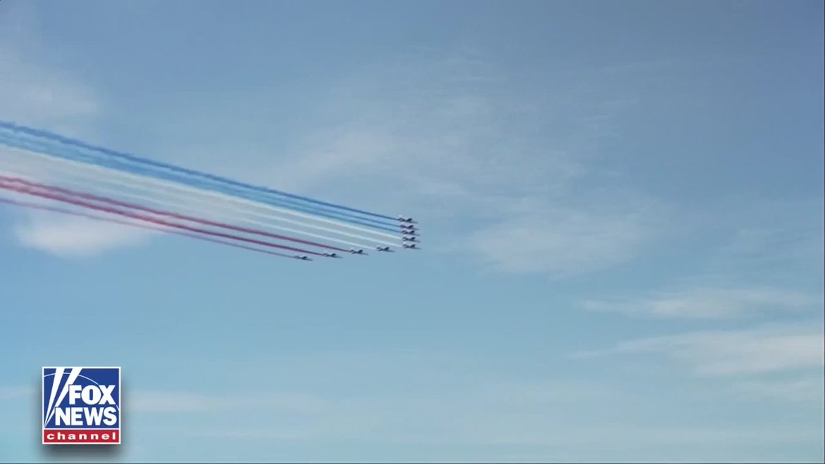 WATCH: French Air and Space Force's elite aerobatic team, the Patrouille de France, flies red, white, and blue across the skies above Liberty State Park in a spectacular flyover celebrating America's Independence Day. Tune in to Fox News Channel now for breathtaking views of these incredible flyovers. | America250 Freedom 250 #freedom250 #america250