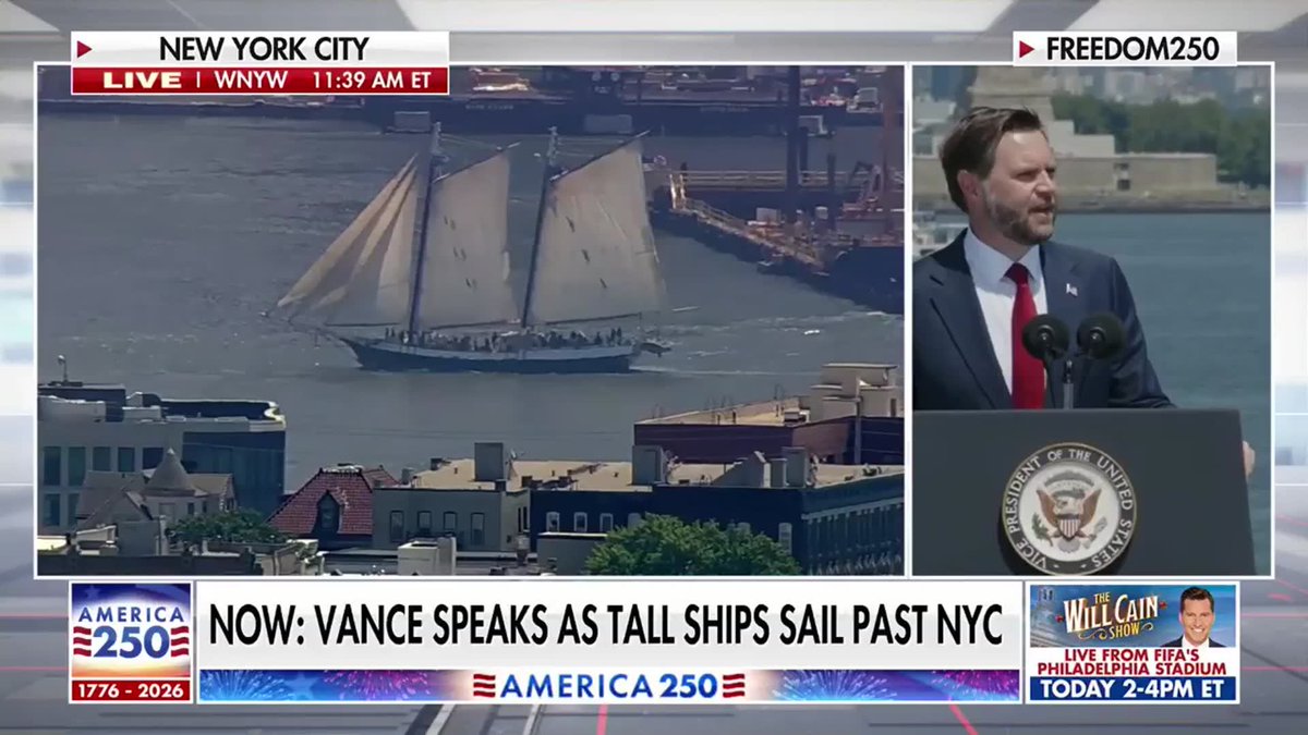 JUST IN: Vice President JD Vance calls on Americans to reject "zero sum thinking" and division as the nation marks its historic 250th birthday. Speaking on the milestone anniversary, Vance emphasized that American history is defined by unity and a shared mission, rather than a narrow focus on the nation's past flaws. "What I'd ask you to do, my fellow Americans, on our 250th birthday, is to reject the two dimensional view of your fellow citizens, and reject the two dimensional view of your country." “Reject that America is a place for zero sum thinking because it is not, our history is one of people carving a great civilization out of the wilderness.” “Reject the view of your nation that sees only its sins, but not its grace and its greatness." | America250 #freedom250 #america250