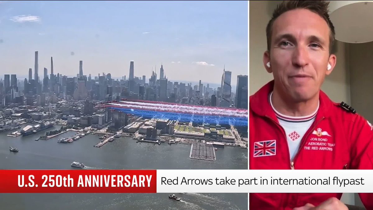 In commemoration of the 250th year of American Independence, the Red Arrows took part in an international flypast. After soaring in the sky, Red Arrows wing commander Jon Bond spoke to Matt Barbet about the celebrations. 📺 Sky 501, Virgin 602