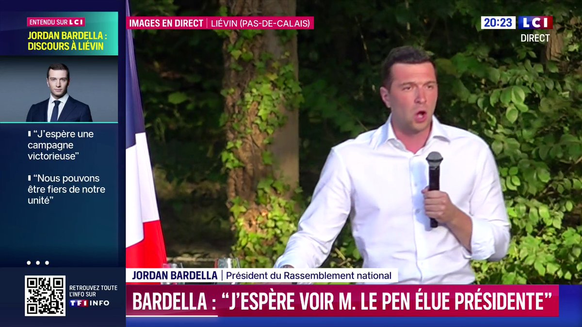 🗣️ "Le vrai danger pour notre pays serait de continuer à vivre dans un pays où la fête et les moments de joie sont devenus impossibles", Jordan Bardella depuis Liévin (Pas-de-Calais)