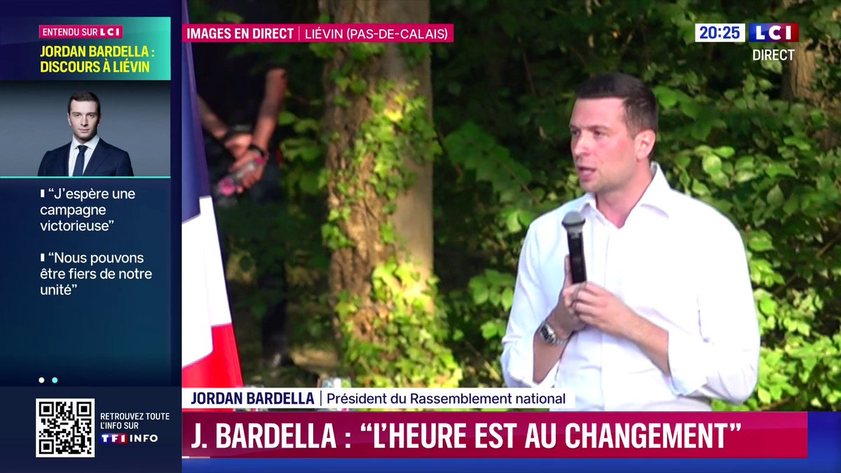🗣️ "Monsieur Mélenchon est l’homme qui prétend remplacer une France par une autre. Il est l’homme dont le parti politique admire le Venezuela, glorifie le Hamas", Jordan Bardella depuis Liévin (Pas-de-Calais)