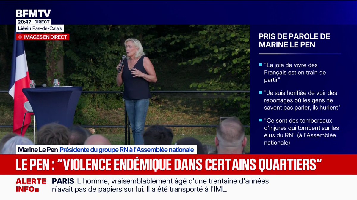 "Si la Justice m'interdit de me présenter à la présidentielle […] je soutiendrai évidemment et jusqu'à sa victoire, la candidature de Jordan Bardella", indique Marine Le Pen