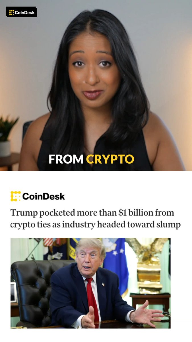 🎥 Donald Trump earned more than $1 billion from crypto last year @jennsanasie breaks down his financial disclosure which includes $635M in royalties from his memecoin and $50M+ in Bitcoin holdings.