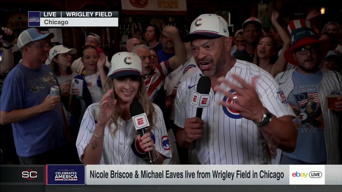 To celebrate America 250, Nicole Briscoe and Michael Eaves are going to be live from Wrigley Field 🤩 SportsCenter live on ABC now 🍿