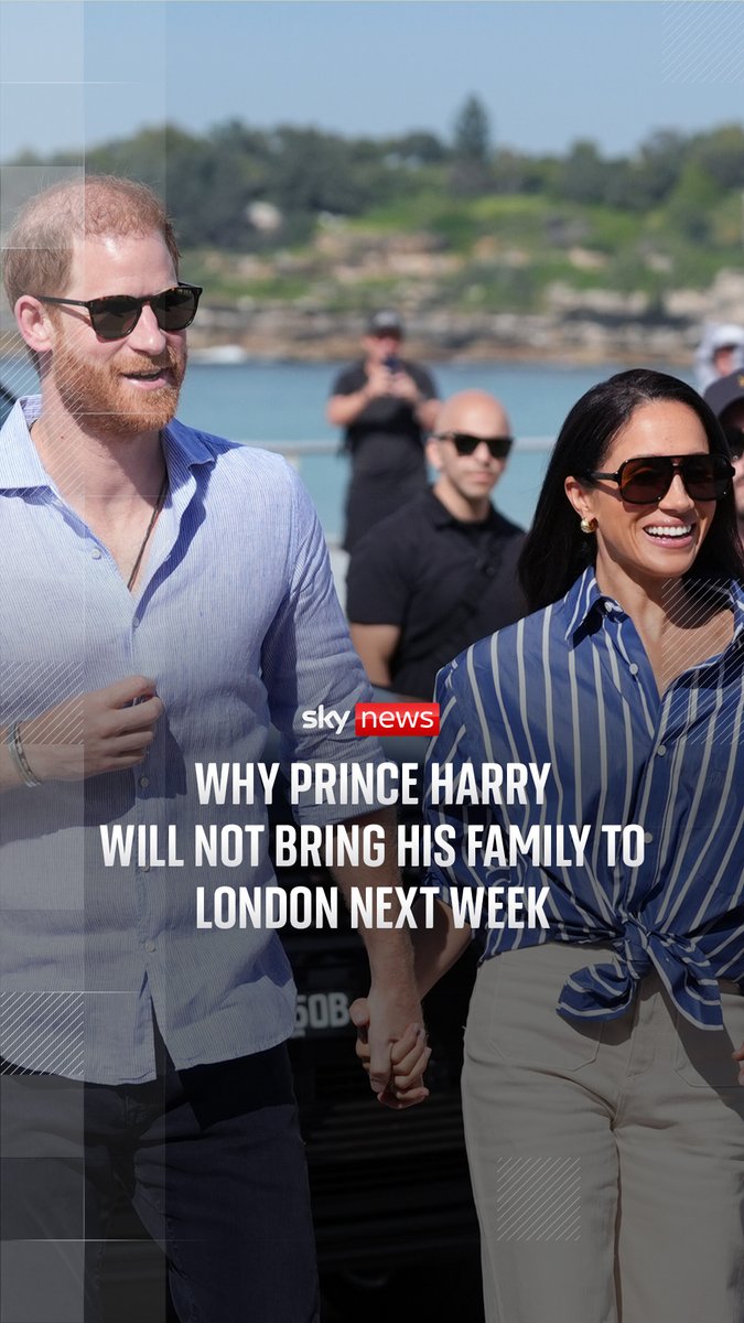 Prince Harry had intended to travel with Meghan and their children, Archie and Lilibet, to an event marking one year until the Invictus Games in Birmingham. It is not yet known whether the Duchess of Sussex and their children will join the Duke on any visits outside the capital. Sky's Mollie Malone reports. 🔗