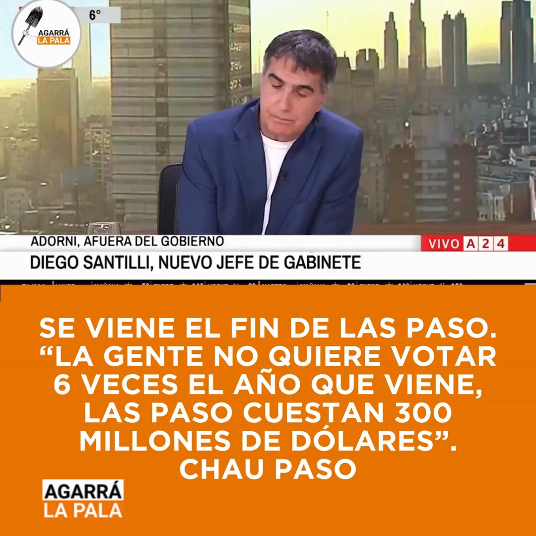 SE VIENE EL FIN DE LAS PASO. "LA GENTE NO QUEIRE VOTAR 6 VECES EL AÑO QUE VIENE, LAS PASO CUESTAN 300 MILLONES DE DÓLARES". CHAU PASO Javier Milei Diego Santilli