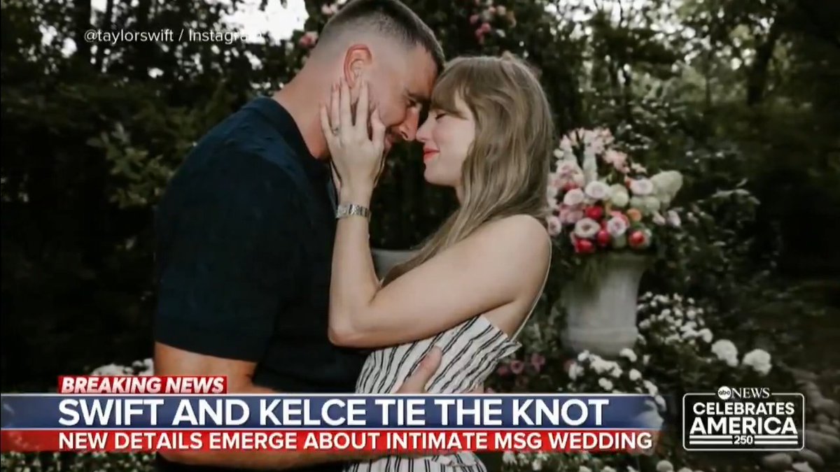 Taylor Swift and Travis Kelce marry at Madison Square Garden in New York City on Friday. An array of stars lined up for the private event, with actor Adam Sandler officiating the wedding. Morgan Norwood has new details.
