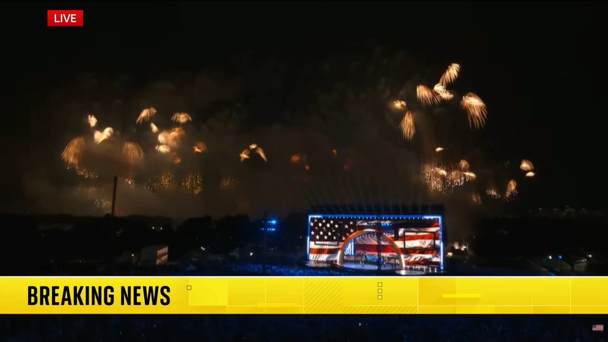 A fireworks display is underway in Washington DC commemorating the U.S.'s 250th Independence Day. The display follows a speech by Donald Trump, which had to be delayed due to severe weather. Read the latest on Independence Day 🔗 📺 Sky 501, Virgin 602