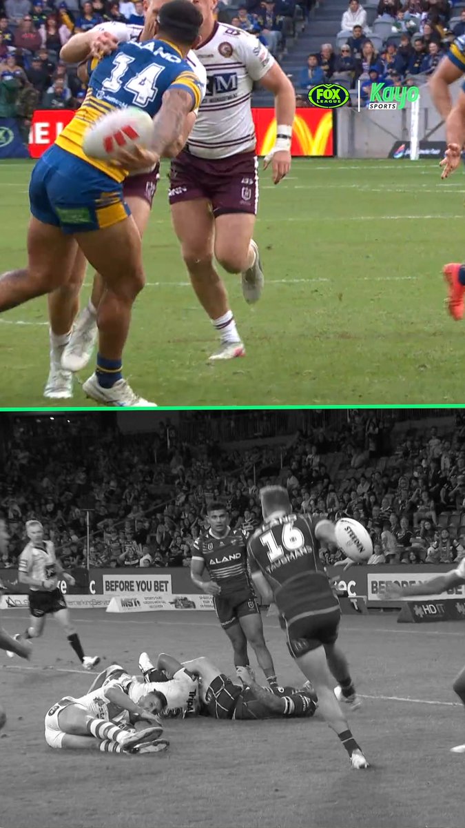 Something in the water at CommBank. Eels back-rowers just can't stop throwing no-look dimes. Who did it better: Dylan Walker today or Bryce Cartwright in 2022? #NRL #ParraDise #RugbyLeague