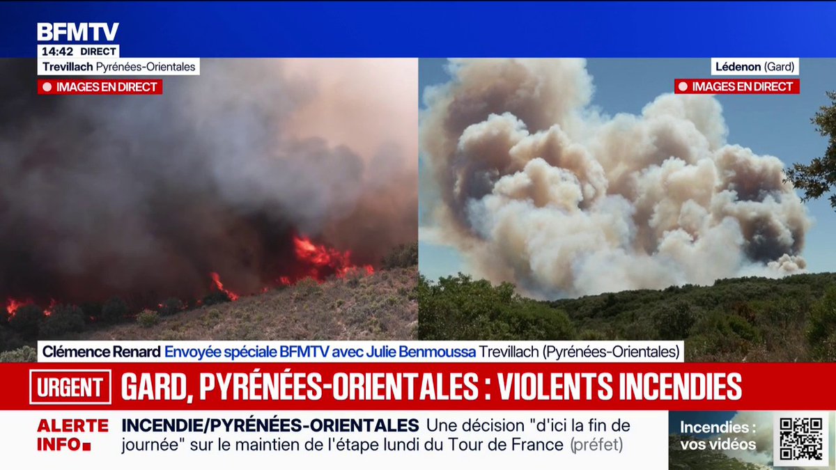 À Trévillach, une colonne de pompiers du Var tente de contenir le feu qui évolue très rapidement