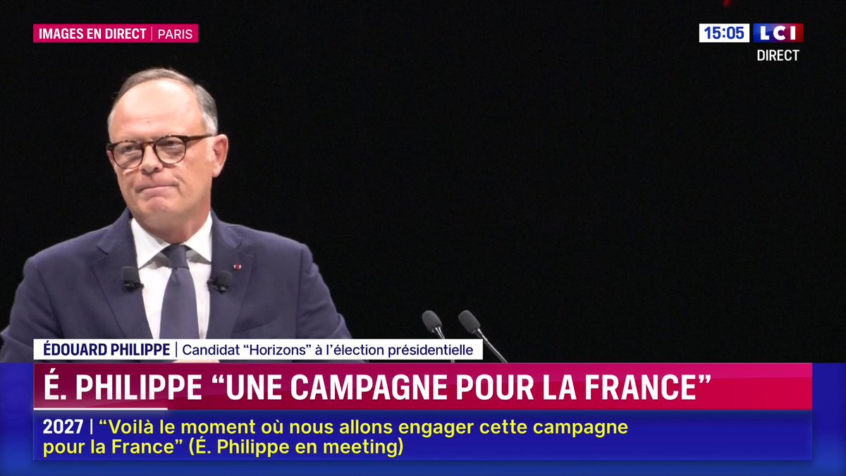 🇫🇷🗳️🗣️ "Et elle ne commence pas à n'importe quel moment de notre histoire, cette campagne présidentielle, elle commence dans un pays inquiet, en colère, fatigué (mais) qui n'a pas renoncé (...) Tout n'est pas perdu" : Édouard Philippe 📺 Meeting à suivre en direct sur LCI ⬇️