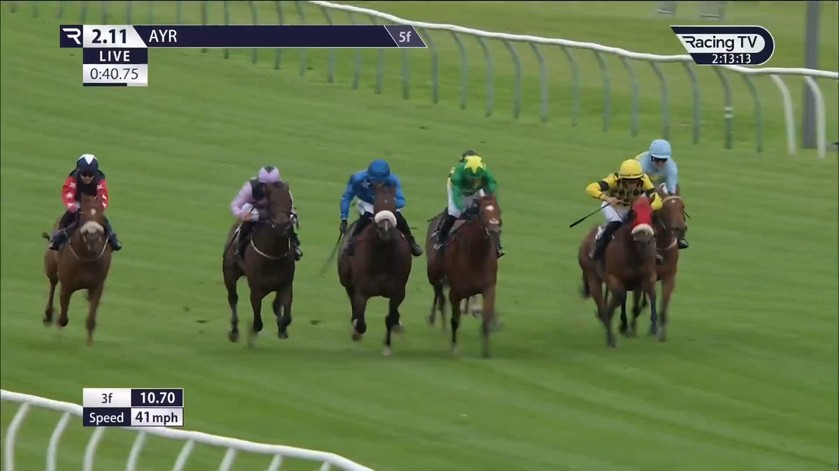 Polished! 🟩🟨 Lucas Murphy, son of Timmy Murphy, boots home his first Flat winner - in the colours of his grandad, Raymond Anderson Green. Grant Tuer Racing | Ayr Racecourse