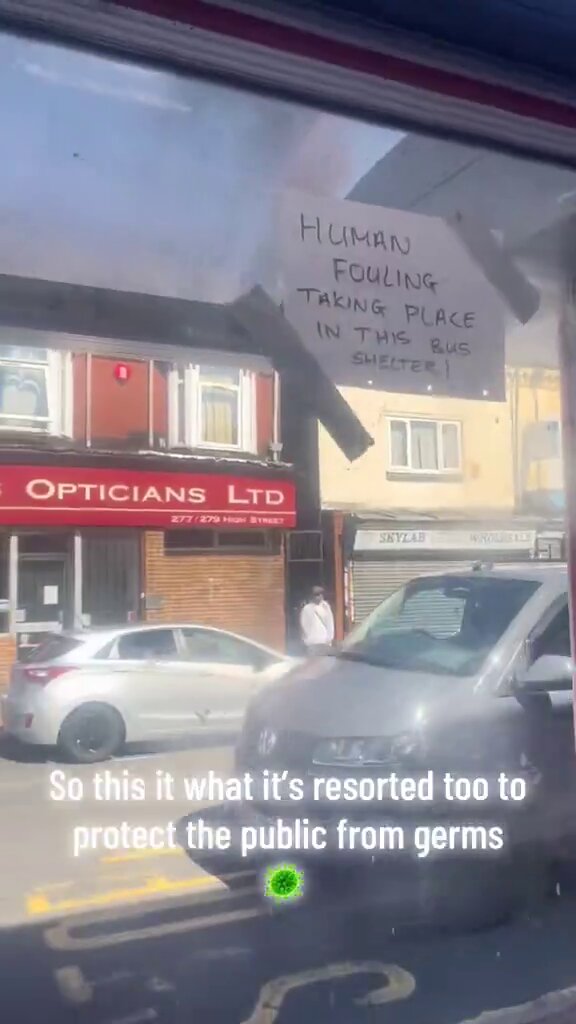 🚨🇬🇧 Meanwhile in England Modern Britain now uses Bus Shelters as their own Personal toilet to Shit in. Rather than the Police or Local Council taking any action - they simply just leave signs up, letting unsuspecting Bus Passengers know, this bus stop, is now used for outside defecation. The UK rapidly continues its trajectory to becoming a Third World country.